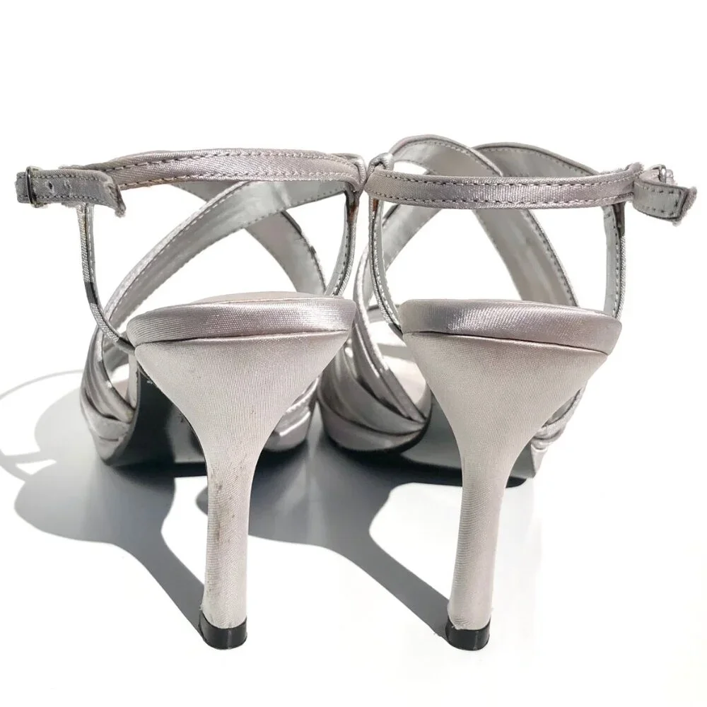 Lulu Townsend Romeo heels women size 6.5 strappy silver party evening wedding